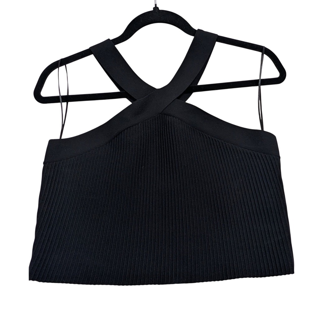 Sincerely Jules Womens Ribbed Criss Cross Halter Top L Black